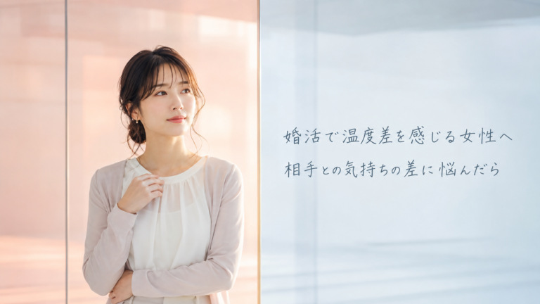 婚活で温度差を感じる女性が、相手との気持ちの差について考えている様子
