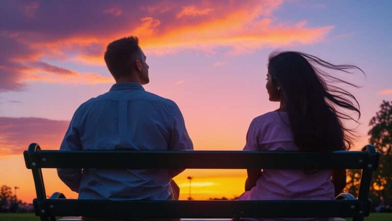婚活で傷ついた男女。立ち止まる男女の背中。光に向かって少しずつ歩き出そうとするイメージ
